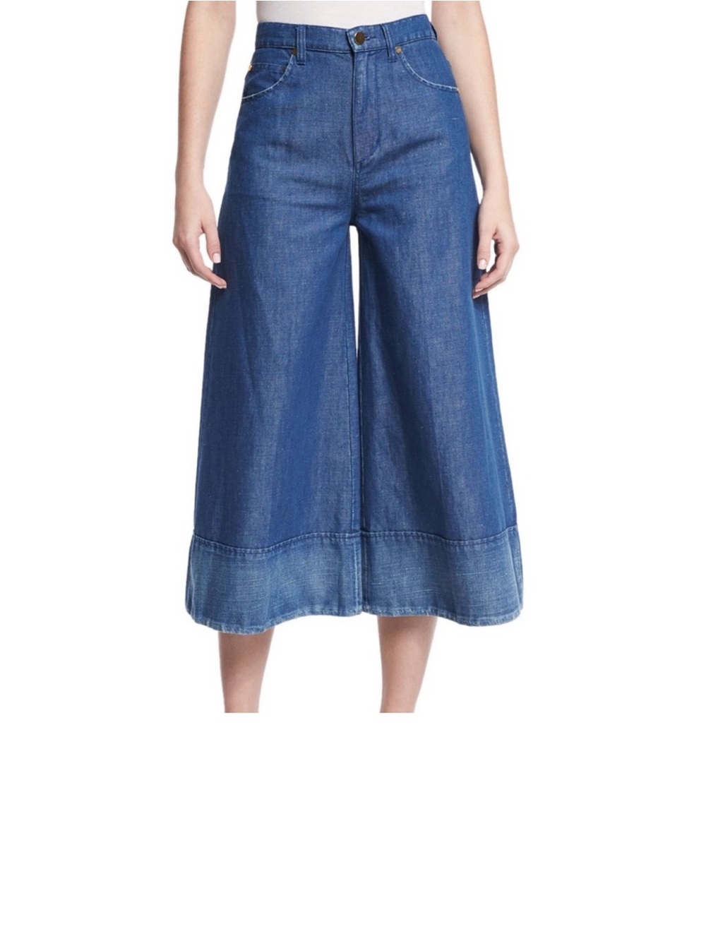 CO. collection SZ 6 Denim Cropped Wide Leg Cropped Jeans Pants LinenCotton Blend